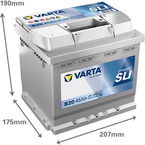 Type 077 Varta Dynamic SLI Car Battery 12V 45Ah (Short Code: B20) (Varta DIN: 544 064 036 or 545 413 040)